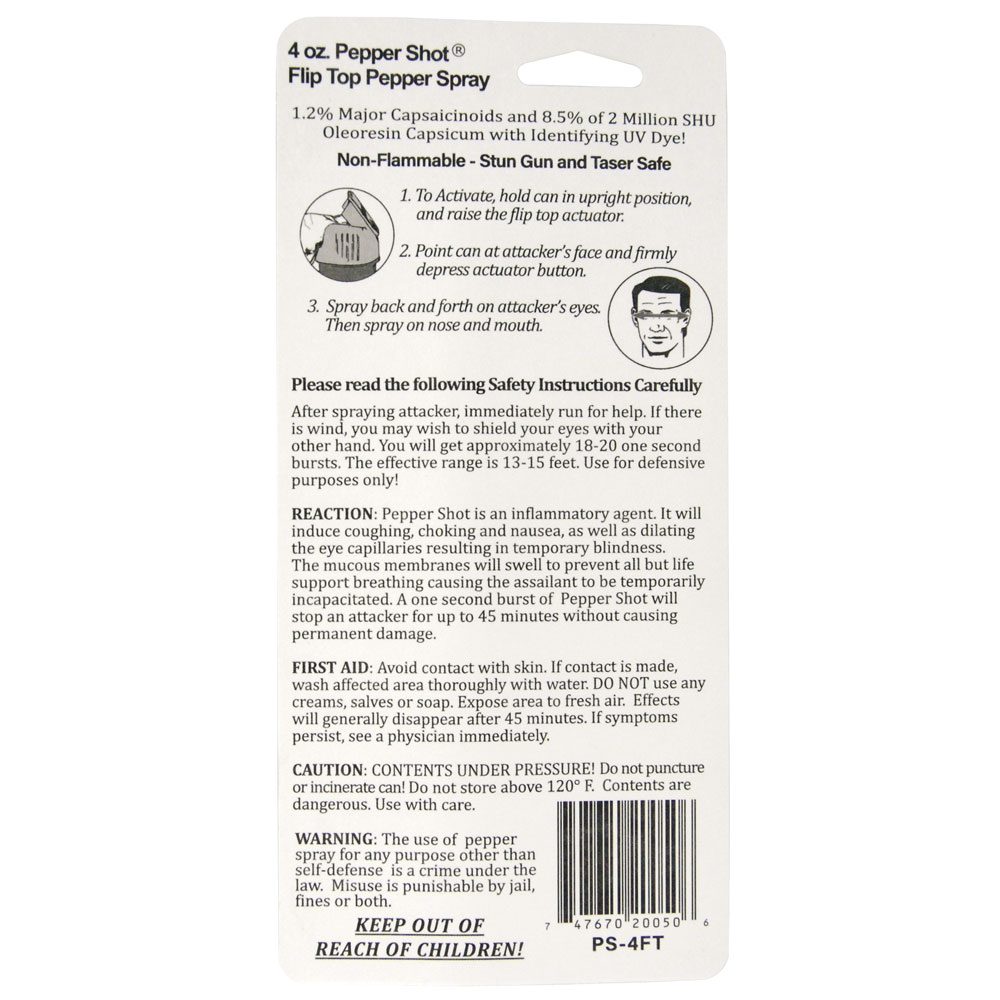 Pepper Shot 1.2% MC 4 oz pepper spray stream flip top view 2
